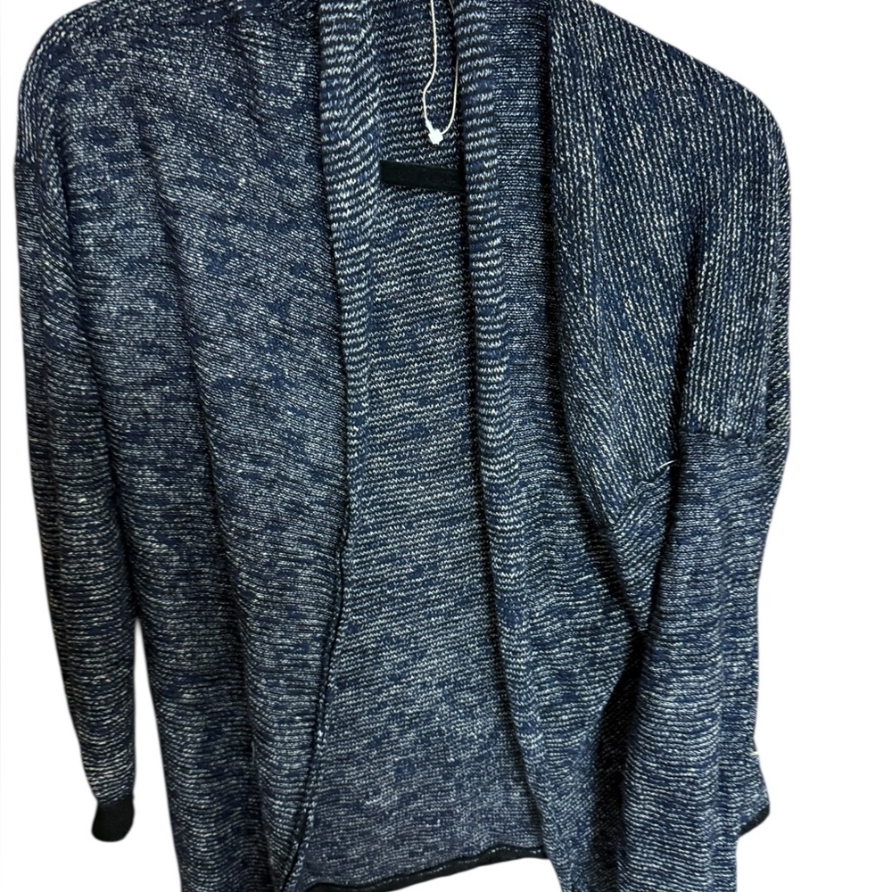Eileen Fisher Cozy Open-Front Marled Navy Cardigan